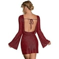thumbnail image 4 of Women's Backless Flounce Sleeve Sparkling Mesh Mini Dress, 4 of 5