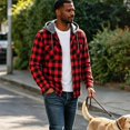 thumbnail image 6 of Dweltoz Men's Plaid Flannel Hoodie Shirt Fashion Casual Long Sleeve Button Up Jacket with Pocket Fall to Winter,Red XL, 6 of 6