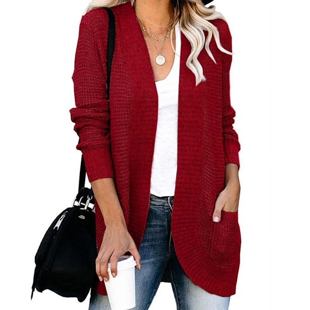 Cárdigan de otoño e invierno para mujer, estilo europeo y americano, con solapa curva, bolsillo grande, suéter tipo cárdigan
