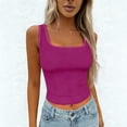 thumbnail image 2 of Ladies Tank Ribbed Square Neck Padded Crop Workout Basic Athletic Tank Top Ladies Tank Hot Pink L, 2 of 4