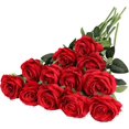 thumbnail image 1 of 12 Pack Artificial Red Roses Flowers Silk Realistic Blossom Roses Bridal Wedding Bouquet Long Stem For Home Wedding Decoration Party, 1 of 5