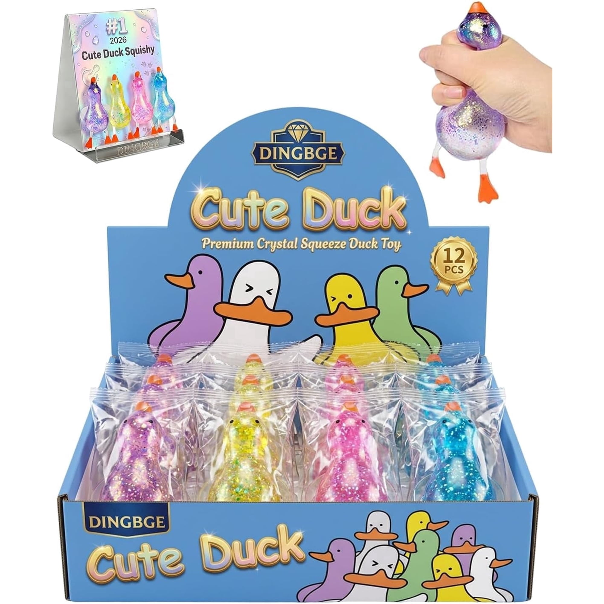smartology Squishy Sugar Filled, Glitter Sparkly Duck Stress Ball Pack Yellow Clear 8 Piece