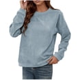 thumbnail image 3 of Sentuca - Camiseta de cuello redondo para mujer, manga larga, informal, azul cielo, talla M, 3 of 5