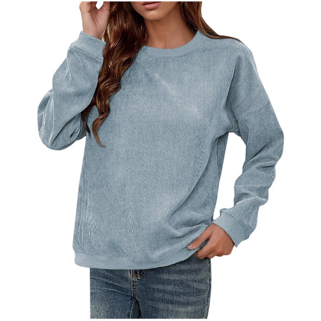 Timegard Hauts pour Femmes Col Rond Manches Longues Tricot Confortable Blouse Automne Basique Décontractée Chandails en Molleton Amples