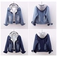 thumbnail image 5 of comerut Women Winter Jacket Hooded Solid Color Long Sleeves Detachable Hat Thick Keep Warm Single-breasted Plus Size Plush Denim Winter Coat for Daily Wear, 5 of 7