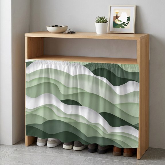 Sage Green Ombre Cabinet Curtain 35"Wx35"L, Dustproof Under Sink Skirt with Self Adhesive Tape, Modern Moire Geometric Abstract Cabinet Curtain Cover for Kitchen Sink, Bathroom Vanity, Laundry Room
