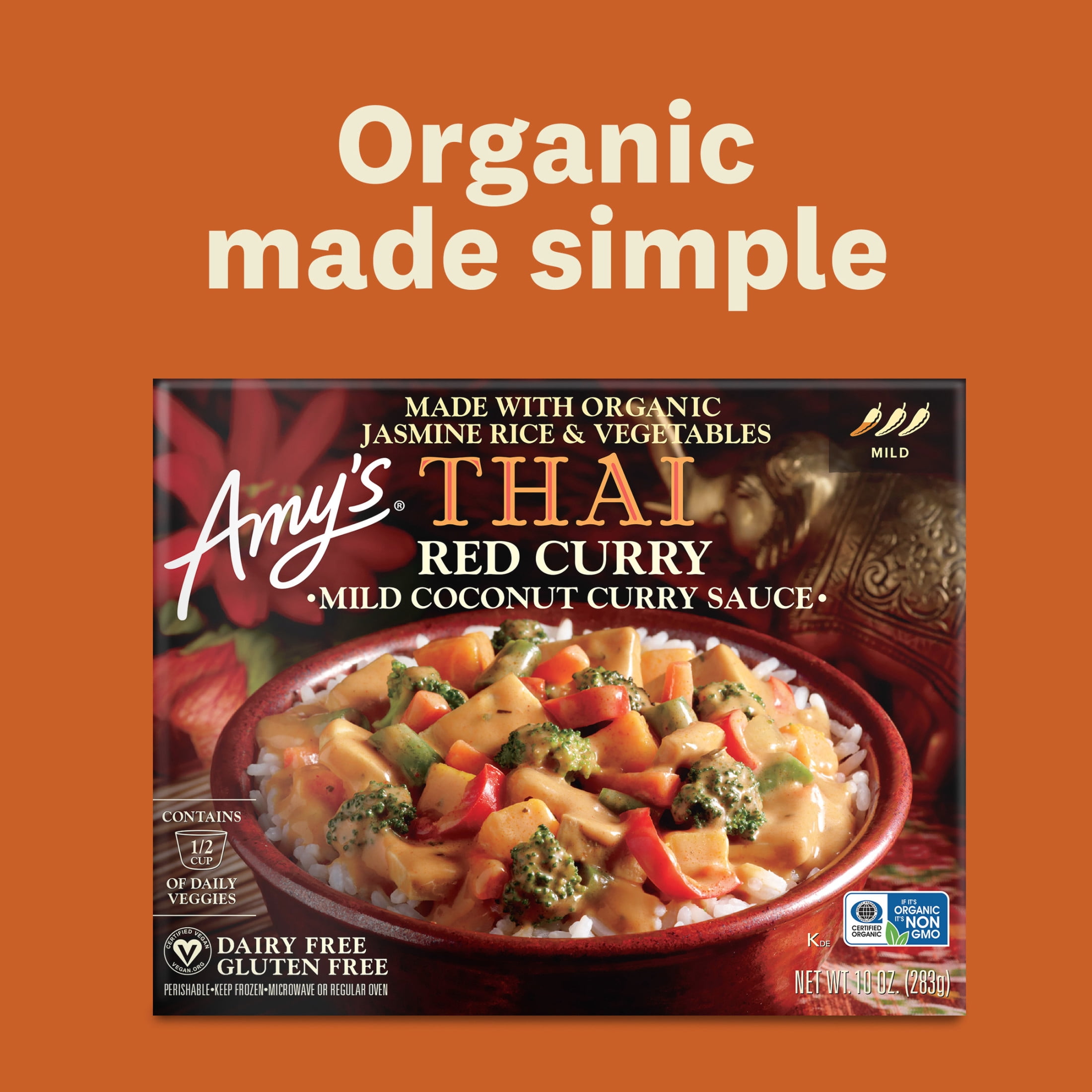 Amy's Frozen Meals, Thai Red Curry, Gluten Free Microwave Meals, 10 oz