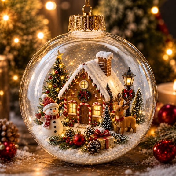 PLPPYFS Glowing Christmas Diorama Ornament, Light‑Up Mini Holiday Scene 3.54In, Christmas Hanging Diorama Ornament with Warm LED Light, Festive Keepsake for Tree, Mantel & Christmas Party Decor