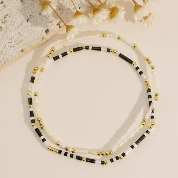 1set 2pcs style Glass Seed Beaded Stretch Bracelet set with Brass Beads Mixed color Inner Diameter: 6-1/2 inch(16.5cm)