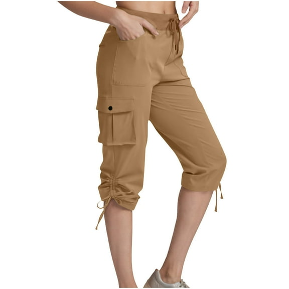 ABATAB Women's Cargo Capris Pants Loose Fit Casual Hiking Pants Lightweigh Travel Comfy Summer Pants