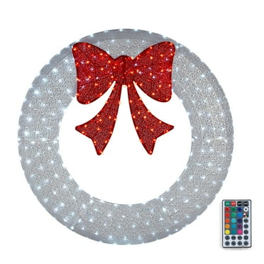 Pre-Lit 60 in Lighted Christmas Wreath for Front Door Decor with Bow Decoration