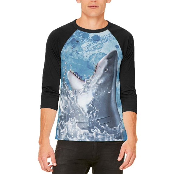 Hungry Great White Shark Breaching Mens Raglan T Shirt