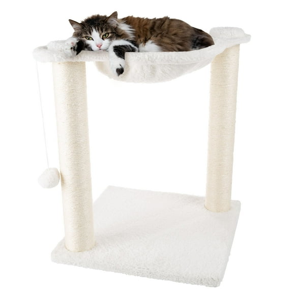 PETMAKER Cat Tree and Scratcher- Two Sisal Scratching Posts, Hammock Style Lounging Bed and Interactive Hanging Toy for Cats and Kittens (15.75â)