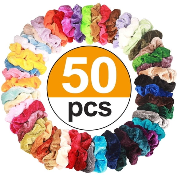 50 Pcs Velvet Hair Scrunchies Assorted Color Elastics Hair Bands Hair Ties Hair Accessories for Women or Girls