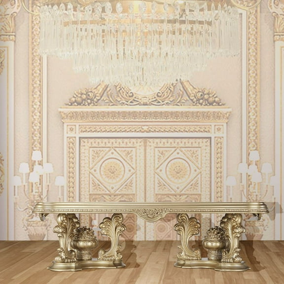 Acme Seville Dining Table with Pedestal Base, Gold Finish