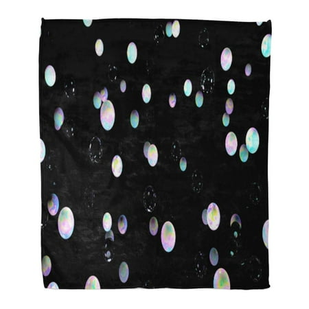 ASHLEIGH Flannel Throw Blanket Holographic Bubbles on Black 3D Night Sky Glass Abstract Fairy Cosmic Planets Pink Blue Fantasy 50x60 Inch Lightweight Cozy Plush Fluffy Warm Fuzzy Soft