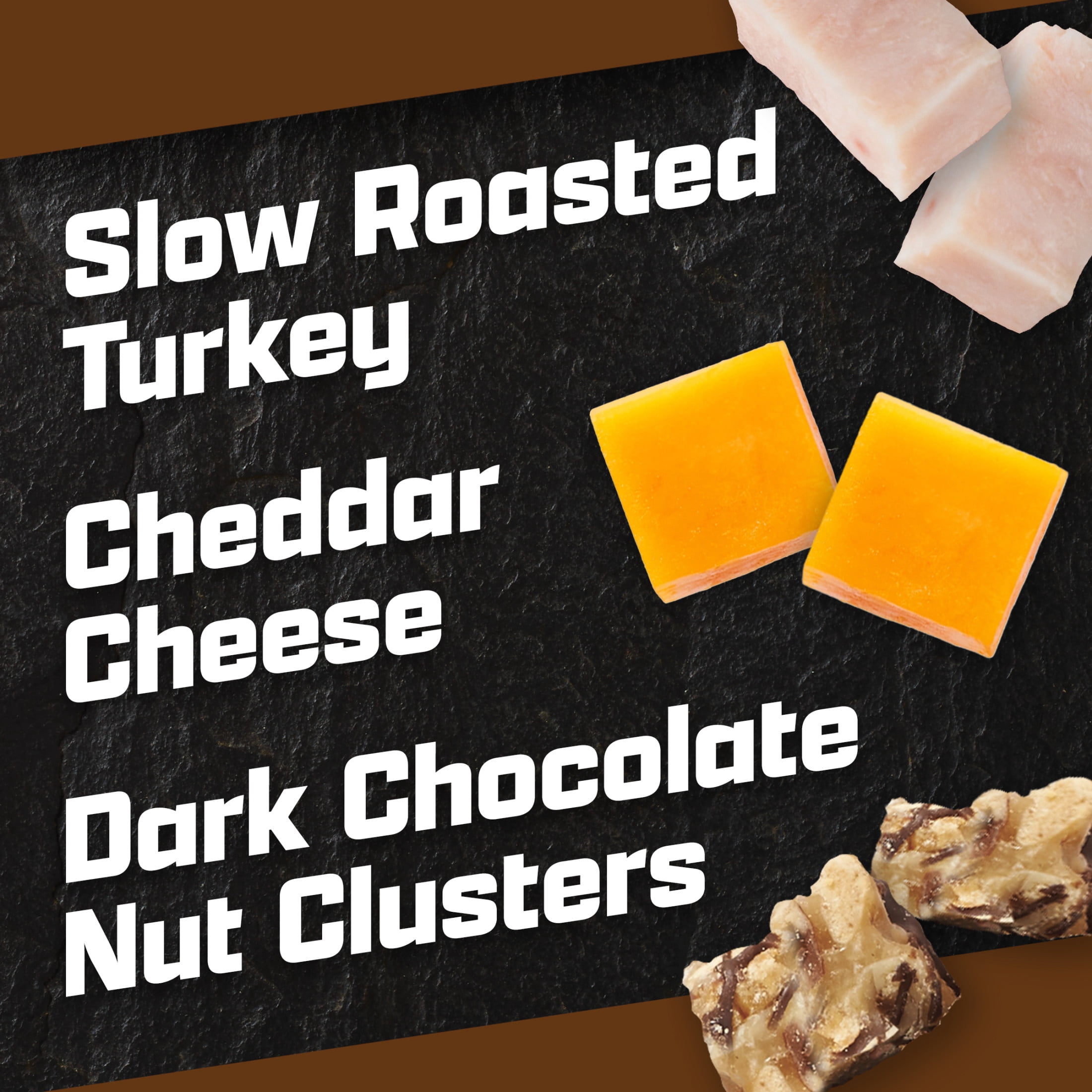 P3 Portable Protein Snack Pack with Dark Chocolate Almond Nut Clusters, Turkey & Cheddar Cheese, 2 oz Tray