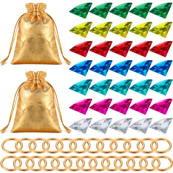 Juego de anillos Chalyna con gemas acrílicas y diamantes dorados, 60 unidades