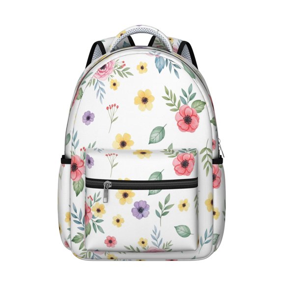 Pioneer Flower Floral Print Pattern Backpack for School, Cute School Bag with Adjustable Shoulder Straps and Padded Back, 15.3"x11"x7.1"
