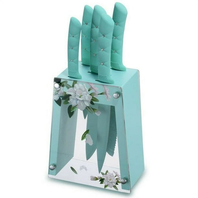 6 Pieces Ceramic Knife Set with Knife Block Holder ,Chef knife,Bread knife, Slice knife, Utility knife,Paring knife