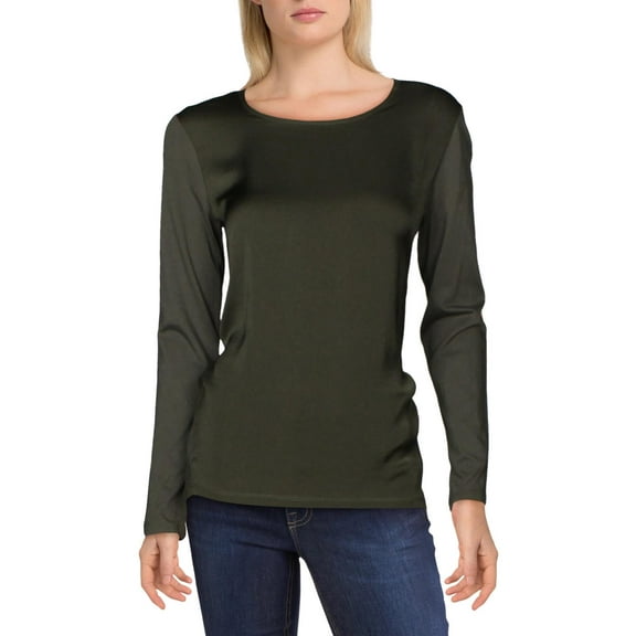 MICHAEL Michael Kors Womens Jewel Neck Long Sleeve T-Shirt Green L