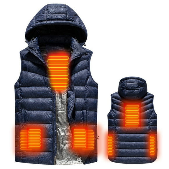 Yeacher USB Heated Warm Security Intelligent Autumn and Winter Vest with Hat Men Motorcycle Outdoor Ski Jacket Blue