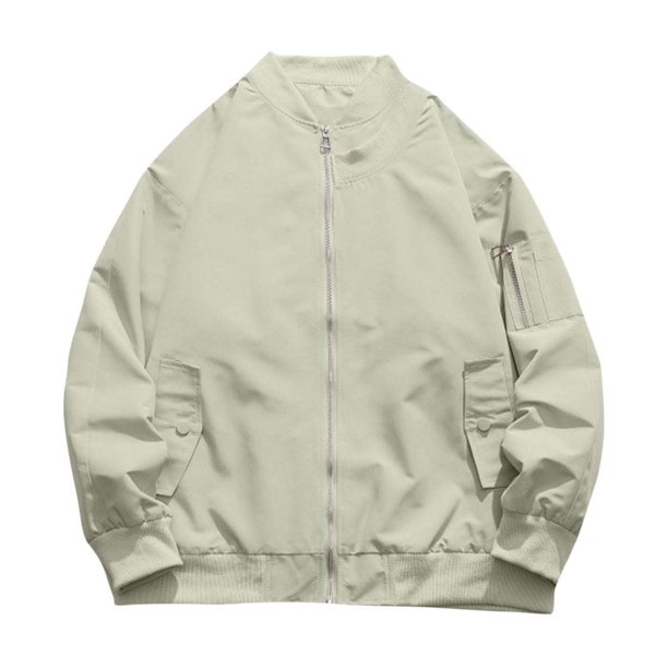 Blusa y camisa de manga larga con cuello alto para hombre, estilo casual, con cremallera, bolsillo, color liso, de poliéster