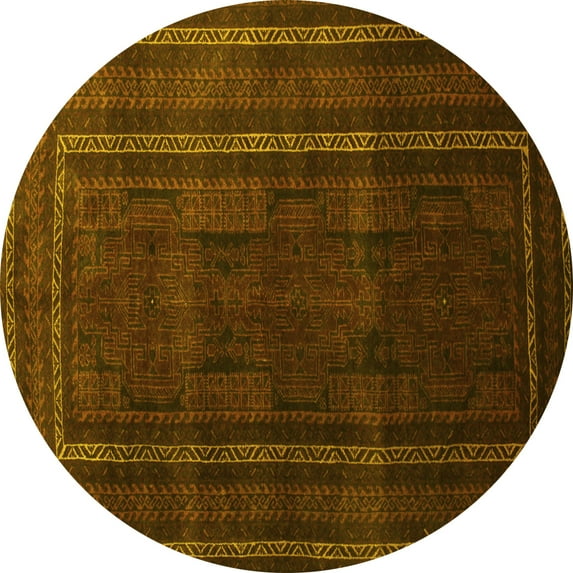 Ahgly Company Machine Washable Indoor Round Abstract Yellow Contemporary Area Rugs, 4' Round