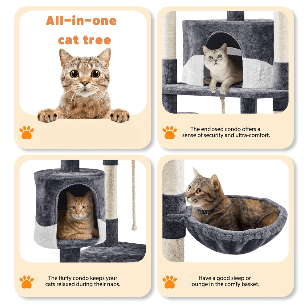 Renwick 79" Multilevel Cat Tree Tower with Scratching Posts, Dark Gray/Beige