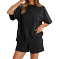 thumbnail image 5 of Short Sleeved 2 Pieces Waffle Knit Set Casual .loose Tops and Shorts Pants Lounge Sets, 5 of 6