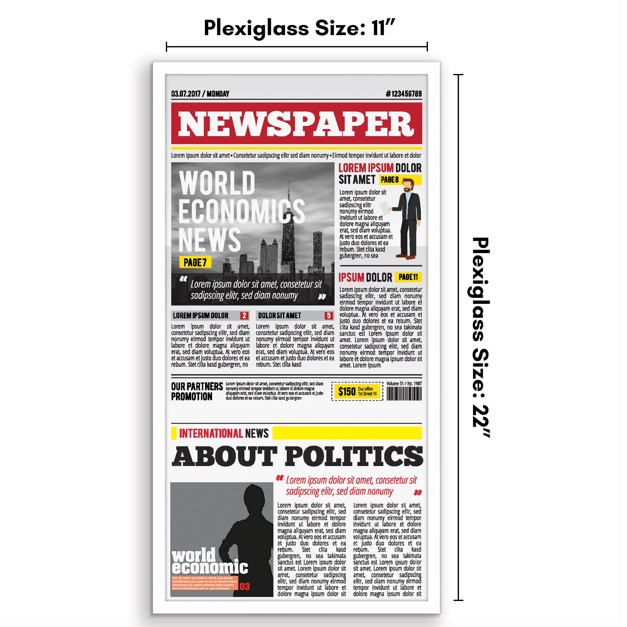 Americanflat Newspaper Frame - 11x22 Plexiglass Cover Specifically Framing Newspaper Pages - White
