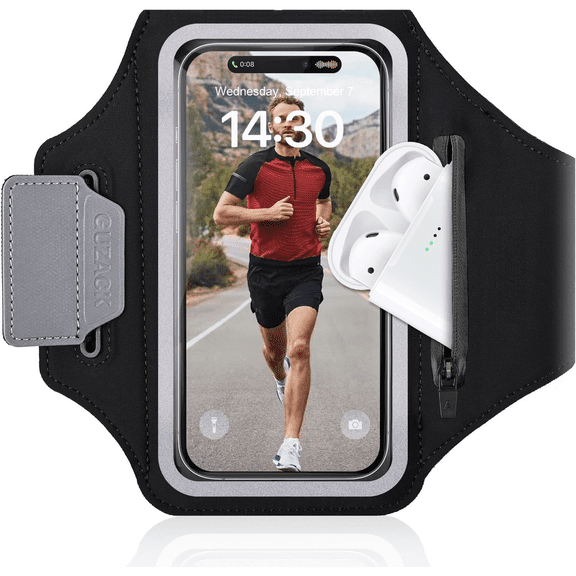 Running Armband with Earphone Pouch & Card Slot, Running Phone Holder for iPhone 17 16 15 14 Pro Max Plus Galaxy S25 S24 S23 Ultra, Up to 6.8" Phones