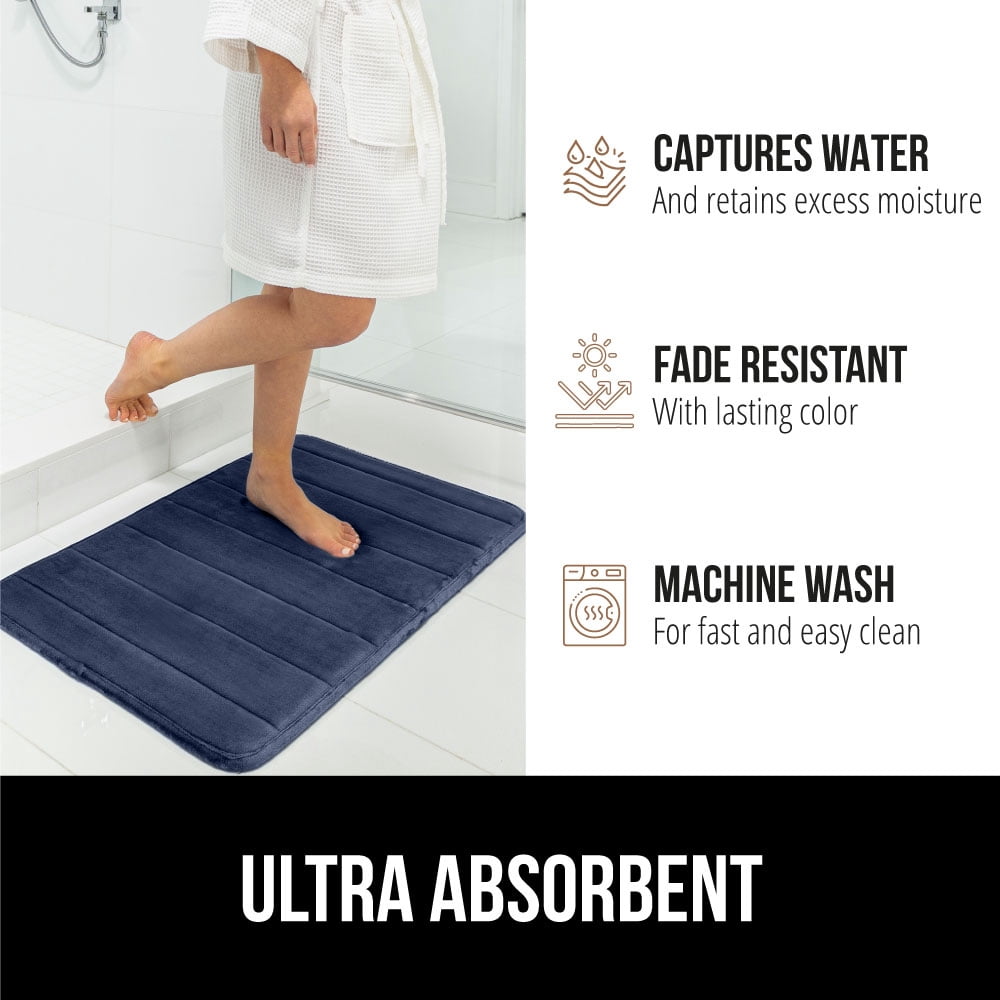 GORILLA GRIP Bathroom Rug, Soft Absorbent Memory Foam Shower Floor Mat, 36x24 Navy Blue