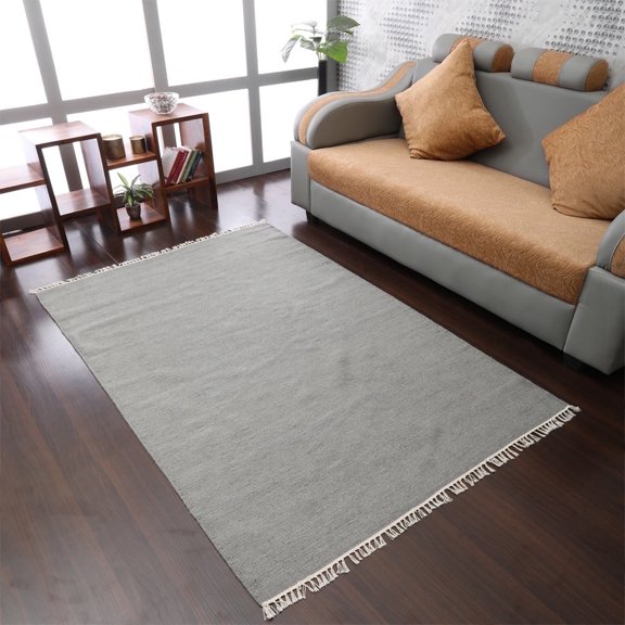 Rugsotic Carpets Hand Woven Kilim Area Rug, 3'x5', Silver, Wool, Flat Weave, Low Pile, Rectangle, Solid Design