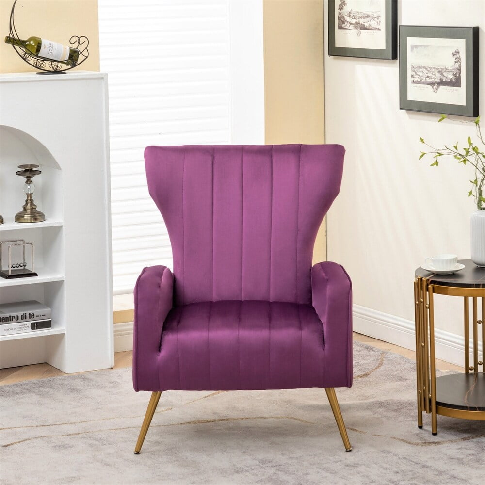 Kaleigh 27.56"W Velvet Sofa Chair with Metal Legs,Purple