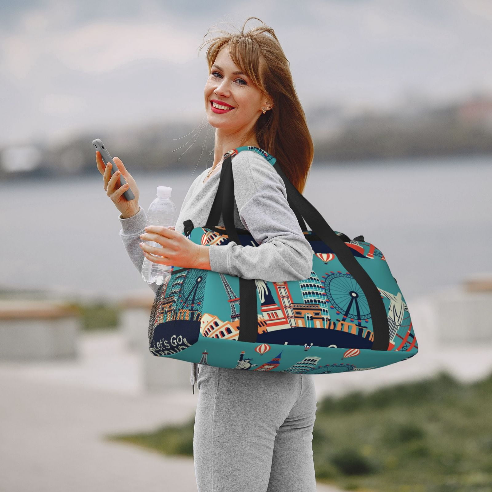 Fuzoiu Let's go Travel Print Travel Duffle Bag,Carry On Tote Bags,Duffel Bag,Sport Gym Bag, Hospital Bag for Labor and Delivery, Overnight Bag,Luggage Bag
