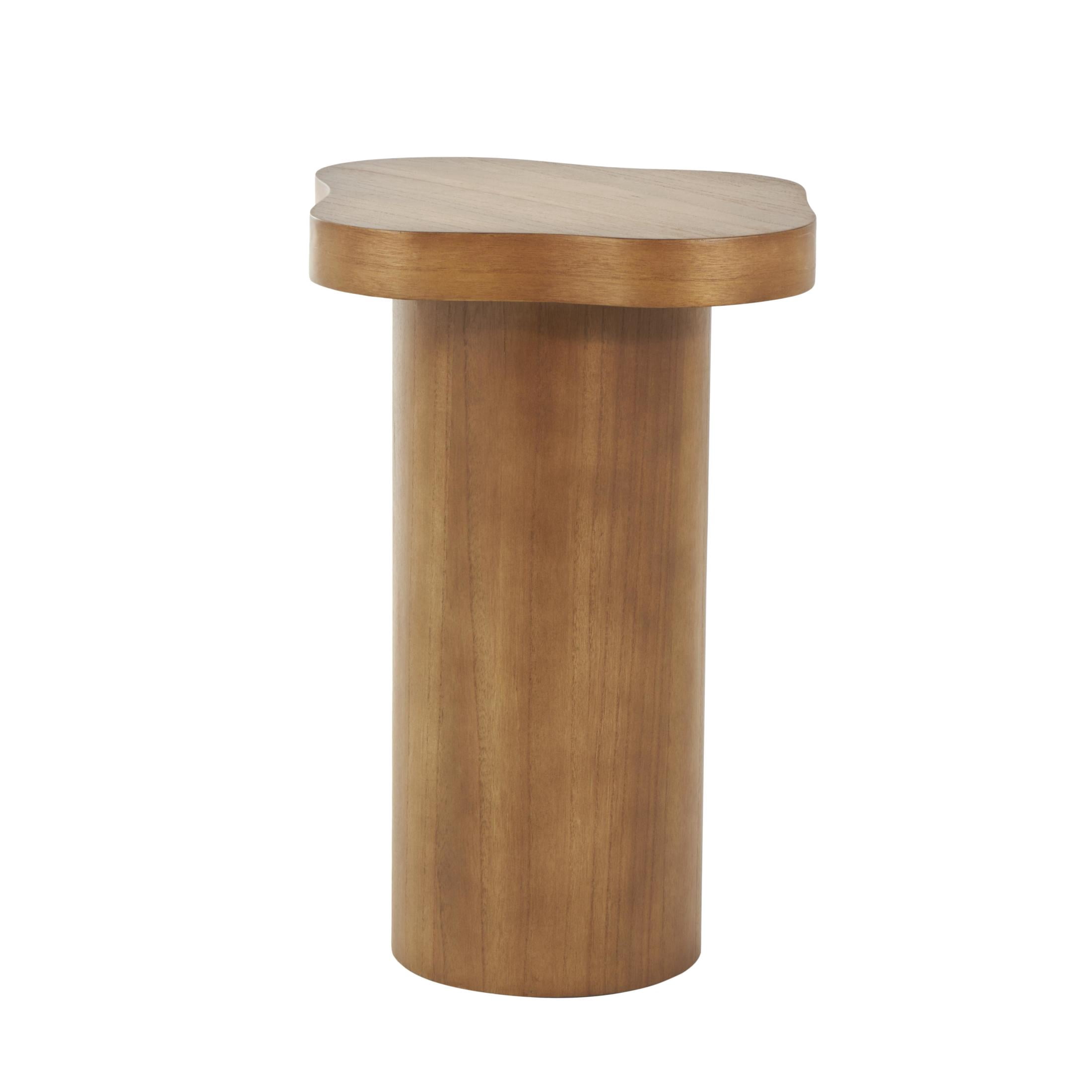 DecMode 15" x 23" Brown Wood Pedestal Accent Table with Rounded Square Top, 1-Piece