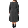 thumbnail image 4 of DARING DIVA Plus Size V Neck Long Sleeve Ribbed Knit A Line Dress 1X Dark Gray, 4 of 6