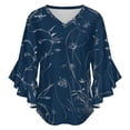 thumbnail image 5 of Navy Paisley Floral Design Women's V-Neck Blouse With 3/4 Ruffled Bell Sleeves Casual Top Ladies Blouses, 5 of 7