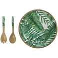 thumbnail image 6 of DecMode 15", 11", 11"W Handmade Round Green Mango Wood Decorative Bowl with Matching Salad Serving Utensils, Set of 3, 6 of 8