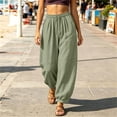 thumbnail image 2 of HomeDM Women's Pants Drawstring High Waisted Lounge Trousers Army Green Loose Athletic Work Pants with Pockets Size XL, 2 of 5