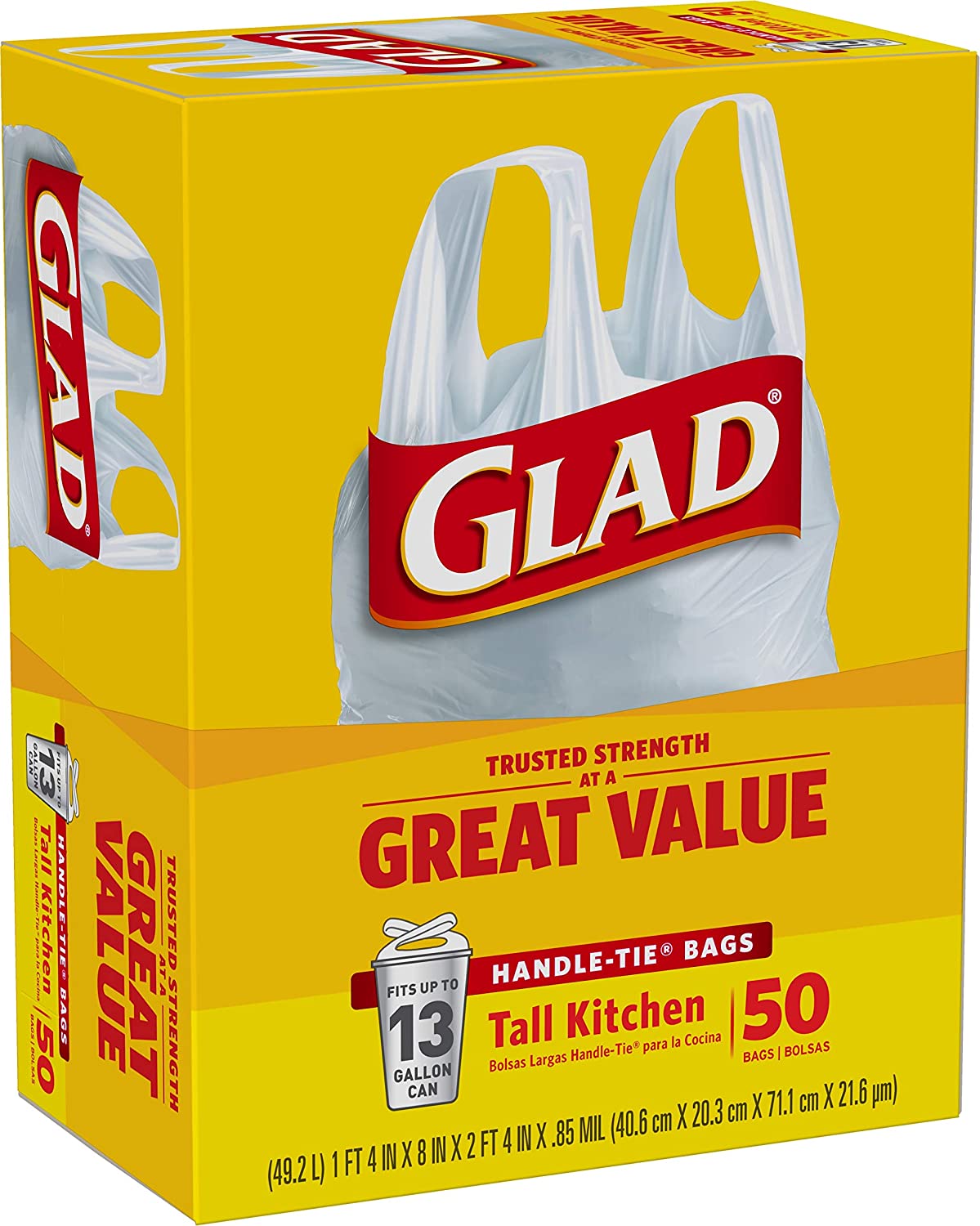 Tall Kitchen Trash Bags 13 Gallon, Unscented Garbage Bags, Handle-Tie, 50 Count