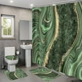 thumbnail image 3 of 4PCS Emerald Green Marble Bathroom Set with Shower Curtain sets, Bath Mat, Toilet Lid Cover & U-Shaped Rug, Dark Green Shower Curtain Set for Bathroom, 3 of 6