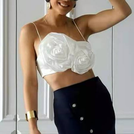 

Beechoice Women s 3D Floral Bustier Crop Top Wedding Party Club Bra Tops