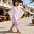 thumbnail image 4 of Xixirimido Pink Starburst Print Womens Plus Size Kaftan Dress V Neck Batwing Sleeve Beach Cover Up Swimsuit Coverups Summer Lounge Caftan Dress, 4 of 7