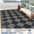 thumbnail image 3 of Volkmi Outdoor Rug – Reversible Waterproof Plastic Straw Patio Carpet, Modern Black/Grey Checkered, Lightweight, Collapsible, Easy Clean, Fade Resistant, for Camping,Beach –9x12ft, 3 of 8