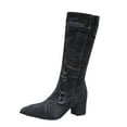 thumbnail image 3 of Leozcaa Women Denim Knee High Boots Pointy Toe Chunky Stacked Heel Retro Breathable Fashion Cowgirl Boot, 3 of 7