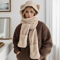 thumbnail image 2 of SUSUSU Women's Cartoon Bear Hat, Scarf Connected Ear Warmer, Autumn Lightweight Design, 2 of 3