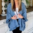 thumbnail image 3 of HTNBO Women's Ruffle Denim Jacket Shawl Loose Fit Cloak Coat Jacket Washed Destroyed Denim Poncho Cape Jackets, 3 of 7