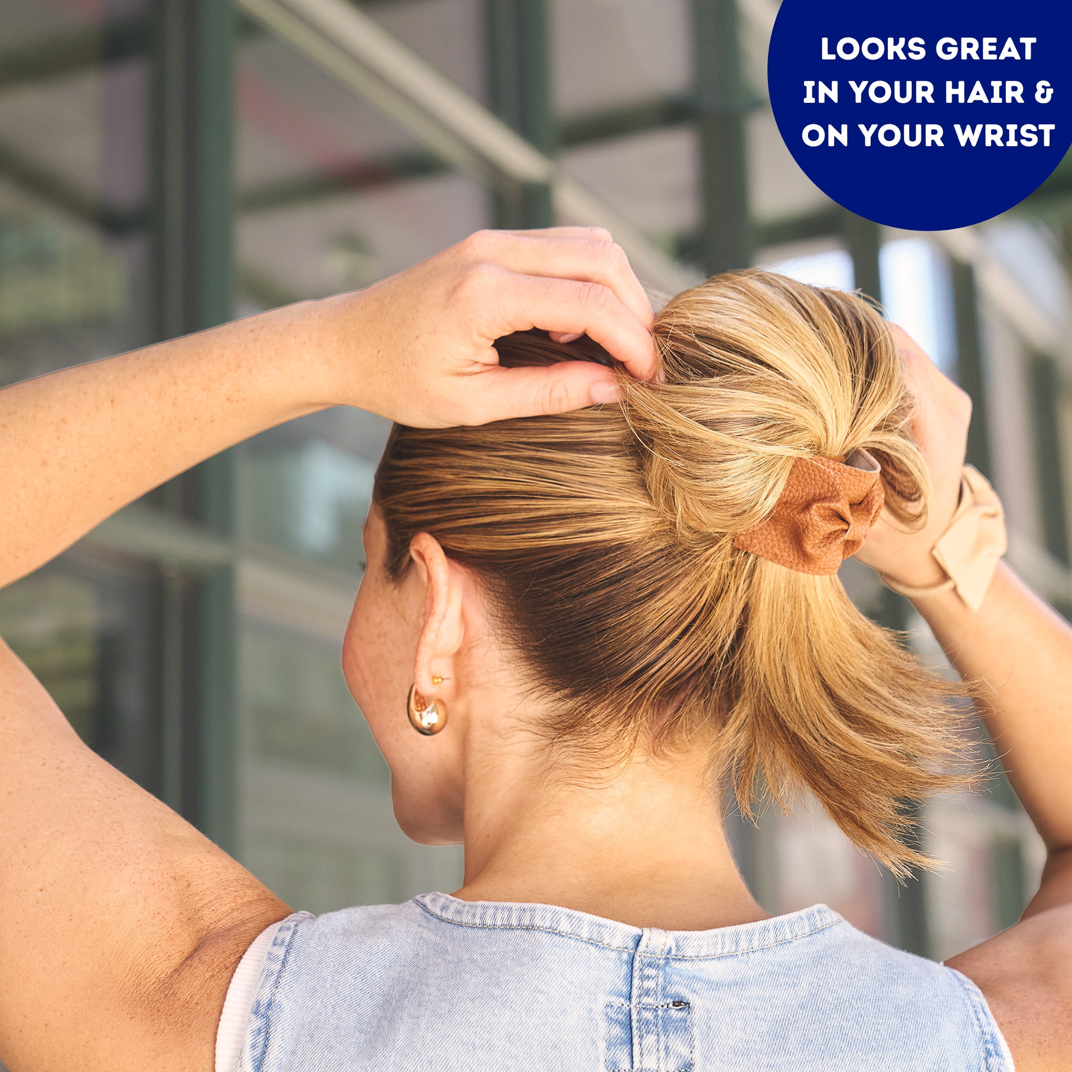 Goody x Lee Faux Leather Ponytail Cuffs, Ouchless Elastic, Gentle Hold, All Hair Types, 2 Count